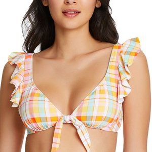 NWT BLEU BY ROD BEATTIE Hip To Be Square Plaid Ruffled Bikini Top Sz 12
